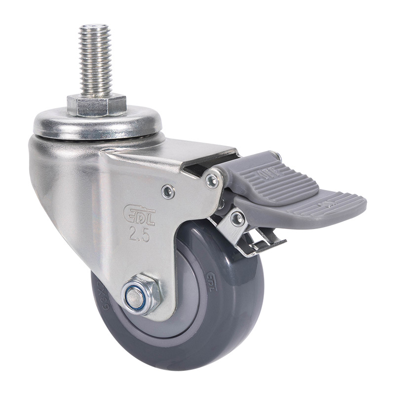 EDL Light 2.5'' 80kg Threaded Plastic Dual Brake PU Caster 371425H-3725-77