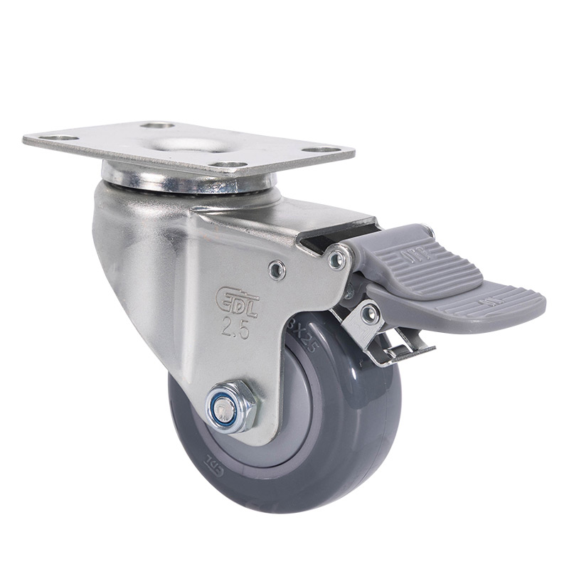 EDL Light 2.5" 80kg Plate Plastic Dual Brake PU Caster 371225H-3725-77